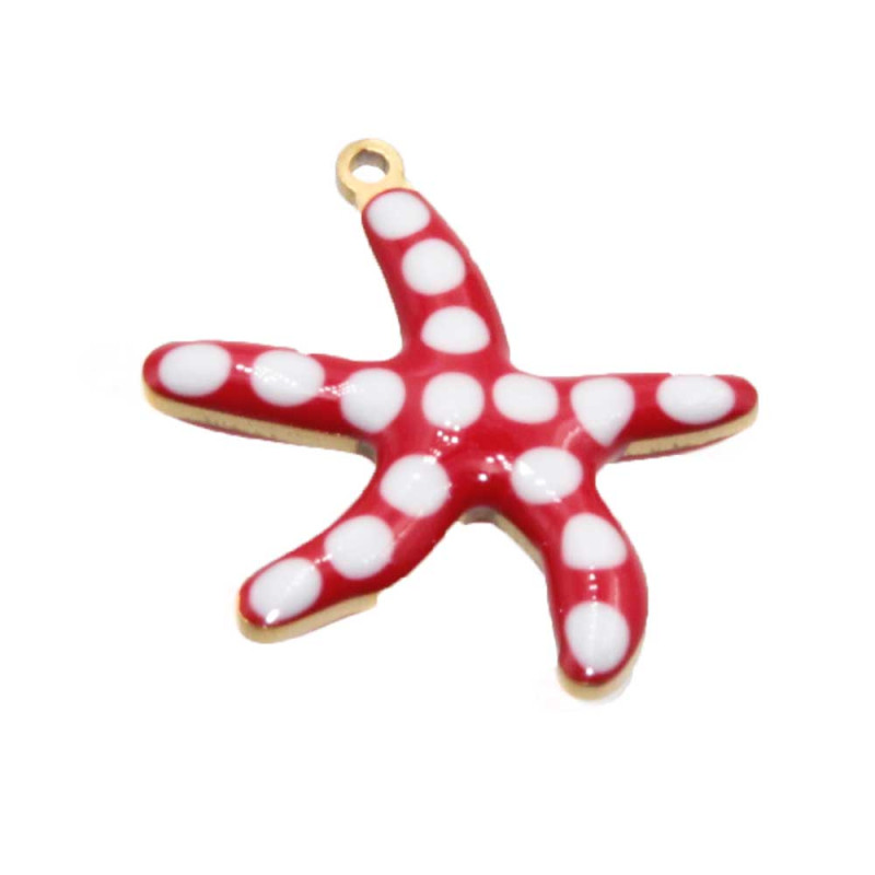 Stella marina acciaio oro smaltata rossa e bianco 18 mm conf. 1 pz